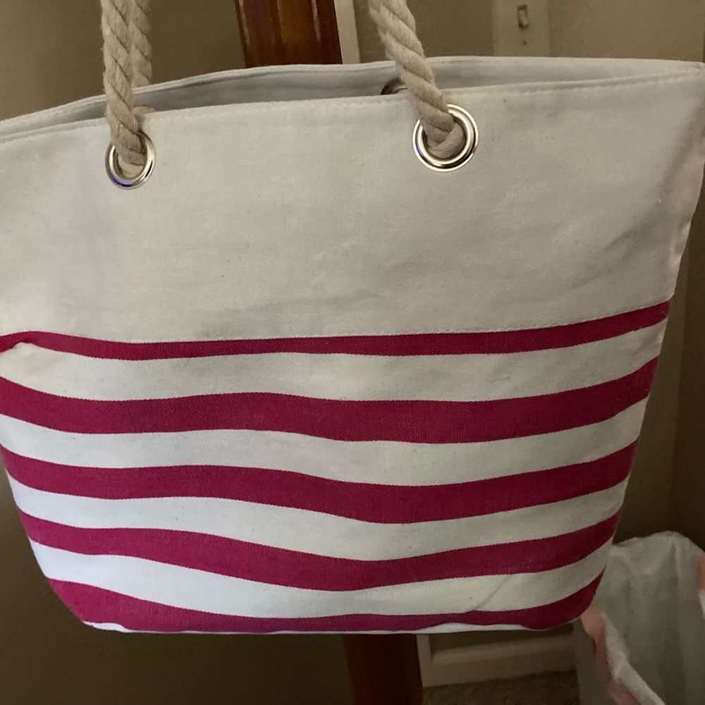 Pink and White Striped Tote Bag - Picture 3 of 4